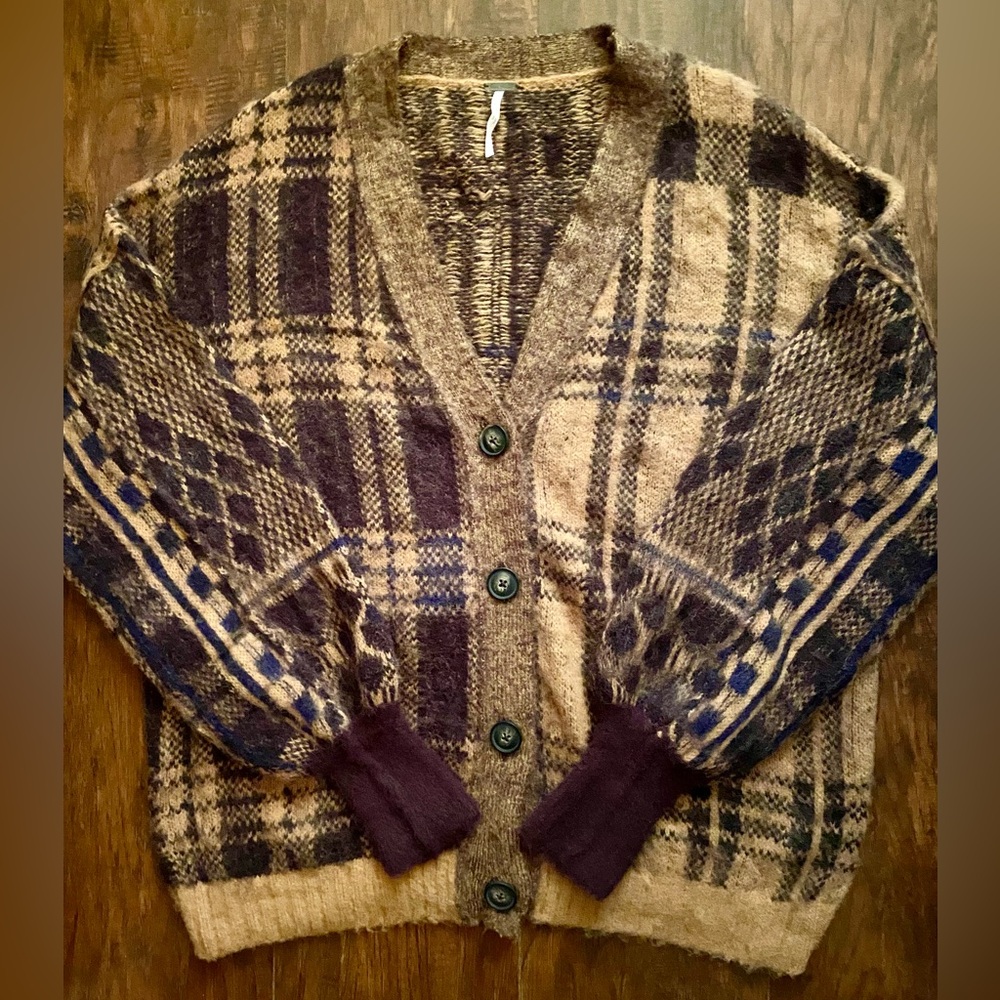 Free People Plaid Cardigan in Brown
